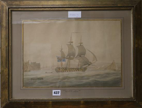 Attributed to Nicholas Pocock (1741-1821) Portsmouth Harbour 10 x 15in.